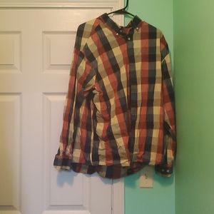2X button up long sleeve shirt plaid